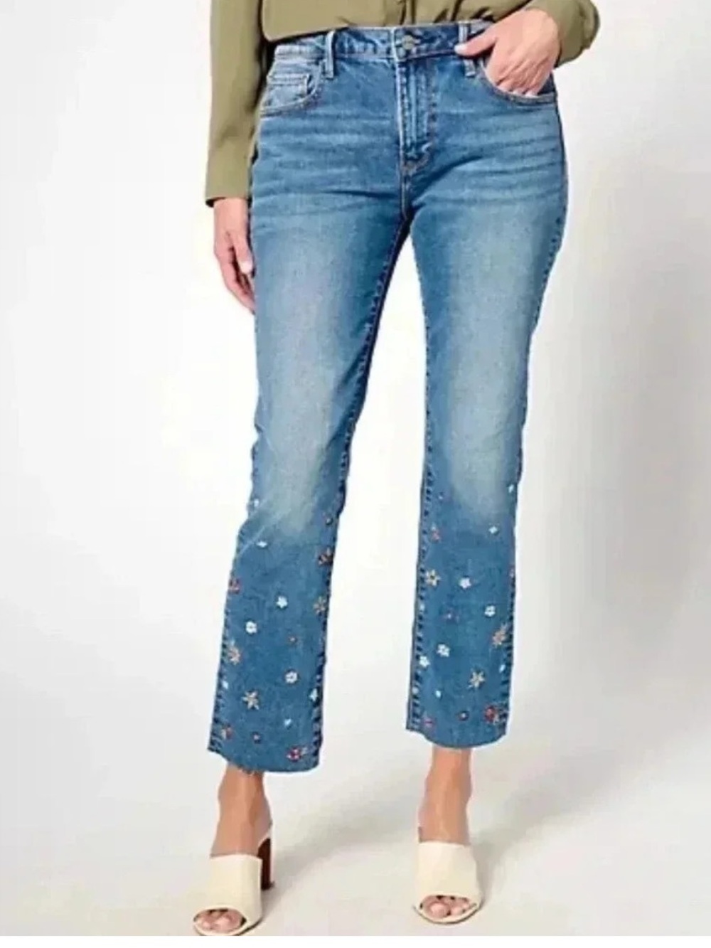 DRIFTWOOD Blue Embroidered Ankle Crop Jeans
